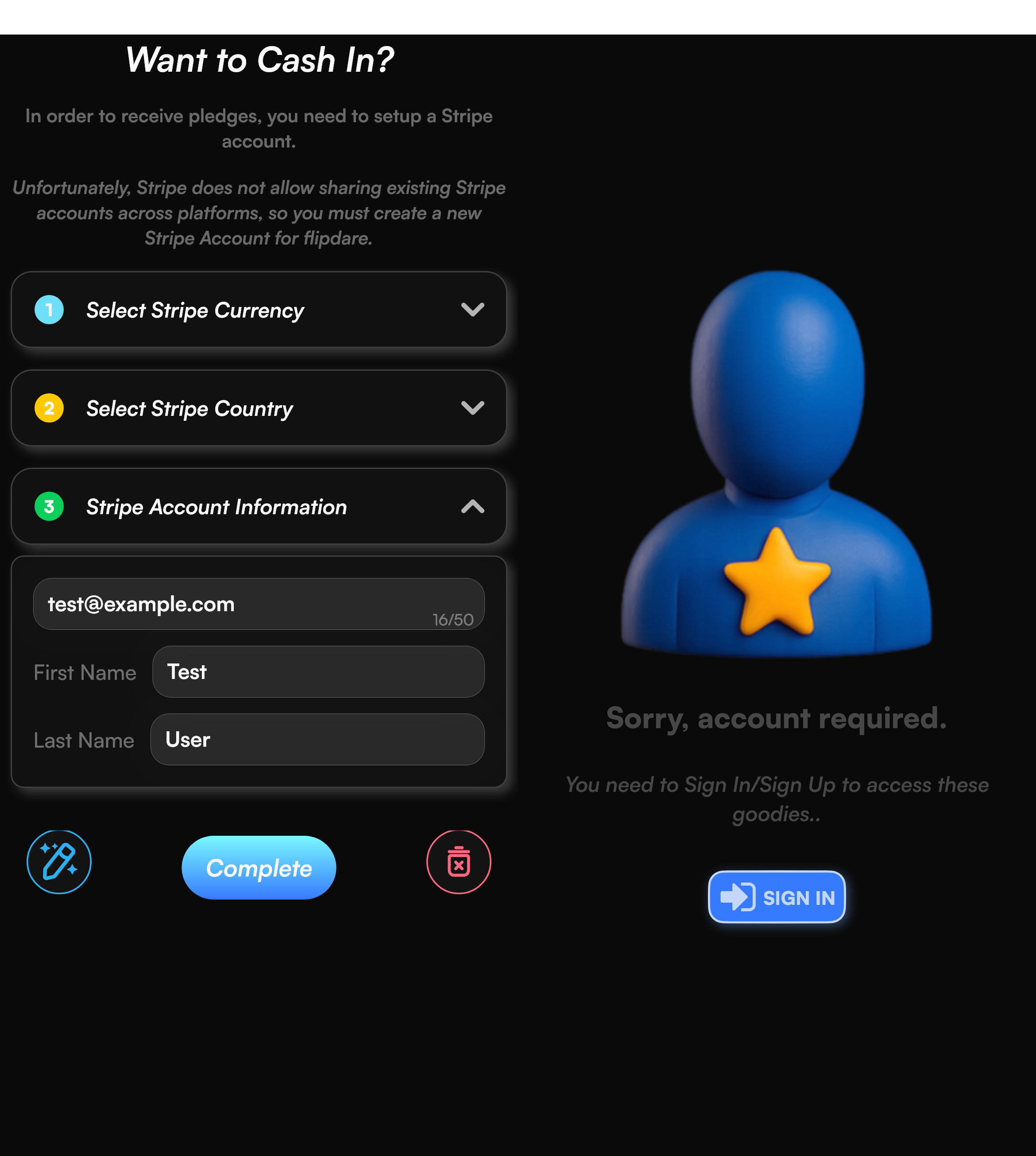 Stripe Onboard Tab