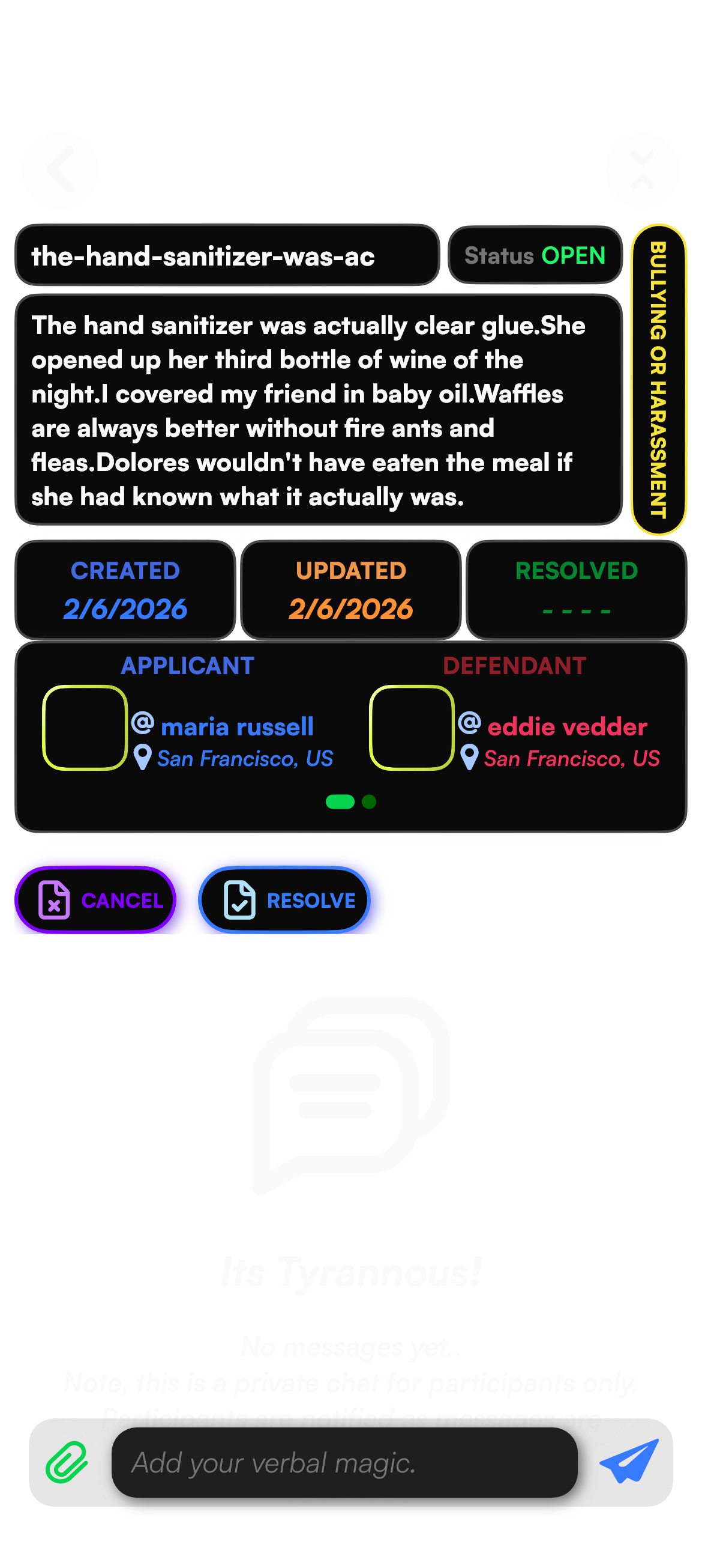 Issue Detail Screen Dispute